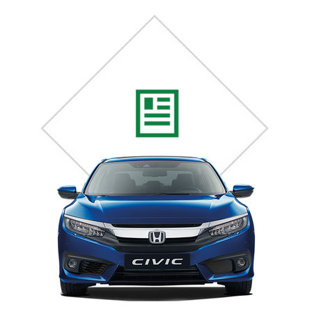 Vue avant de la Honda Civic 4 portes avec illustration de la brochure.