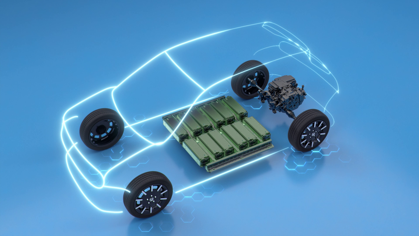 Top front three-quarter view electric car battery size