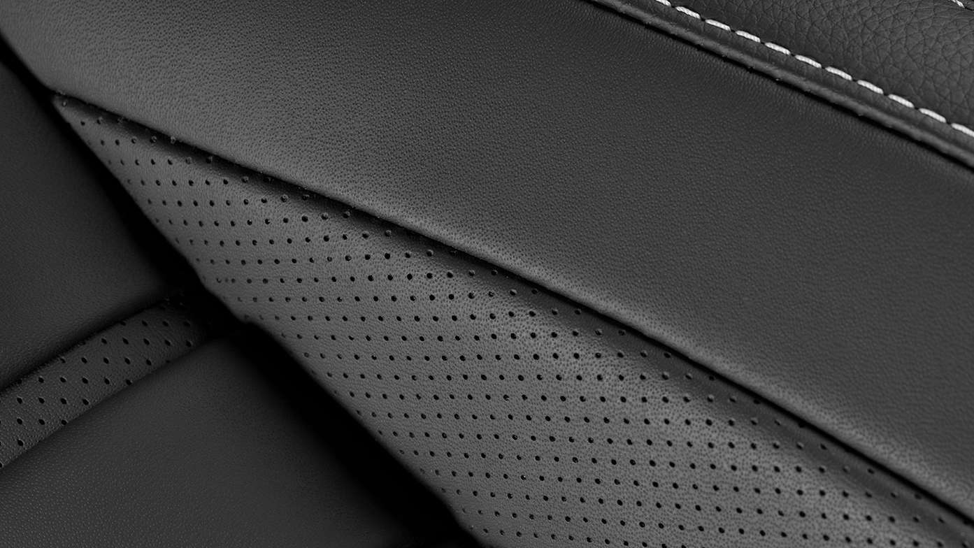 Gros plan sur la sellerie cuir de la Honda Civic 5 portes.