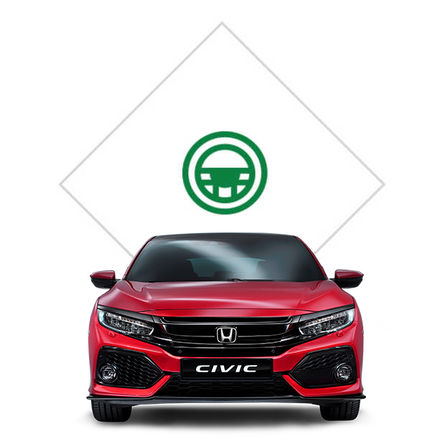 Vue avant de la Honda Civic avec illustration de l'essai.