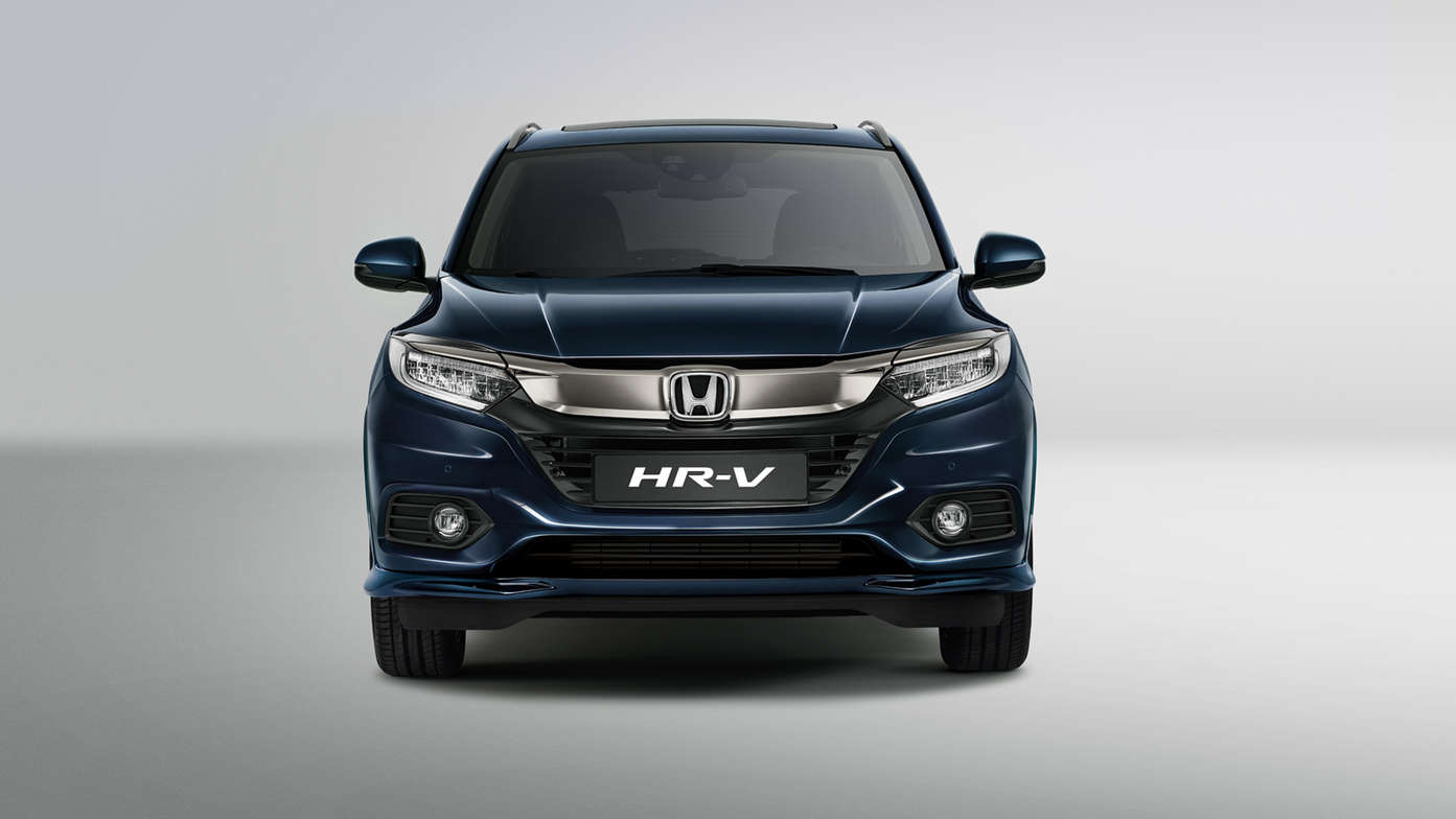 Gros plan sur l'avant du Honda HR-V, afin de montrer les ventilations avants et le pare-choc.