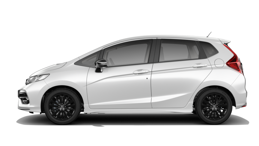 Side facing Honda Jazz in Platinum White Pearl.