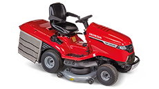 Tondeuse autoportée, de trois quarts face, tournée vers la droite.