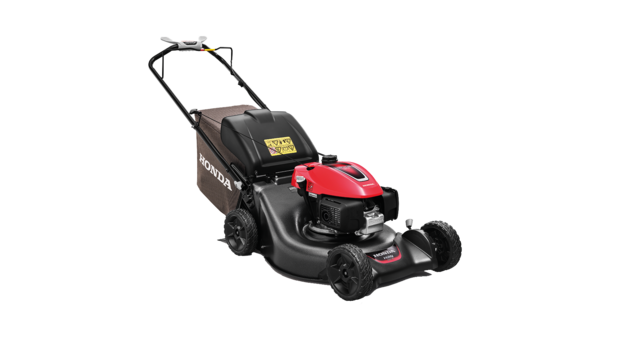 Tondeuse à gazon Honda, trois quarts face, tournée vers la droite.