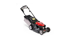 Tondeuse à gazon Honda, trois quarts face, tournée vers la droite.