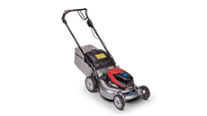 Tondeuse à gazon Honda, trois quarts face, tournée vers la droite.