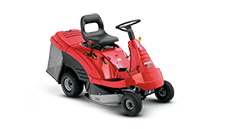 Ride-on mower, front three-quarter, right facing.