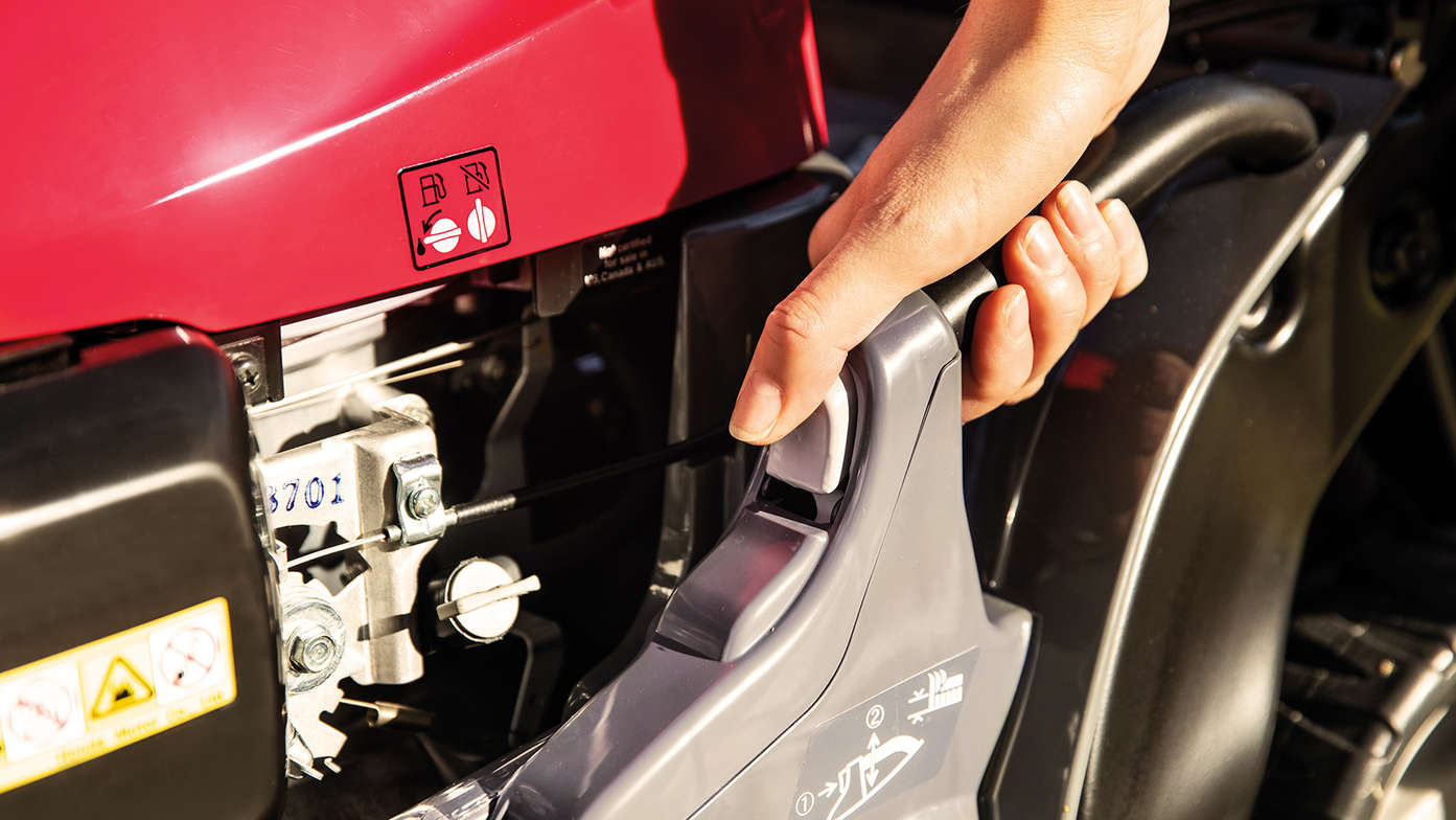 Honda HRX lawnmower height adjustment handle.