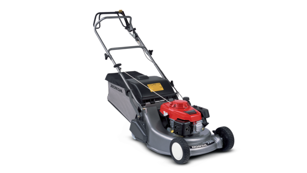 Tondeuse à gazon Honda, trois quarts face, tournée vers la droite.