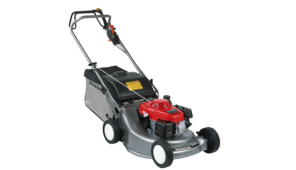 Tondeuse à gazon Honda, trois quarts face, tournée vers la droite.