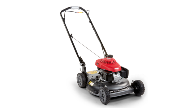Tondeuse à gazon Honda, trois quarts face, tournée vers la droite.