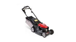 Tondeuse à gazon Honda, trois quarts face, tournée vers la droite.