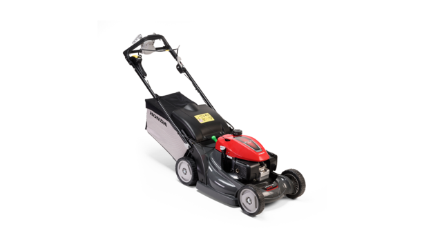Tondeuse à gazon Honda, trois quarts face, tournée vers la droite.
