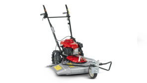 Tondeuse à gazon Honda, trois quarts face, tournée vers la droite.