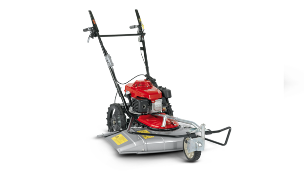 Tondeuse à gazon Honda, trois quarts face, tournée vers la droite.