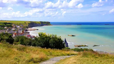 Vue sur les plages du débarquement à Arromanches-les-Bains, Normandie, France