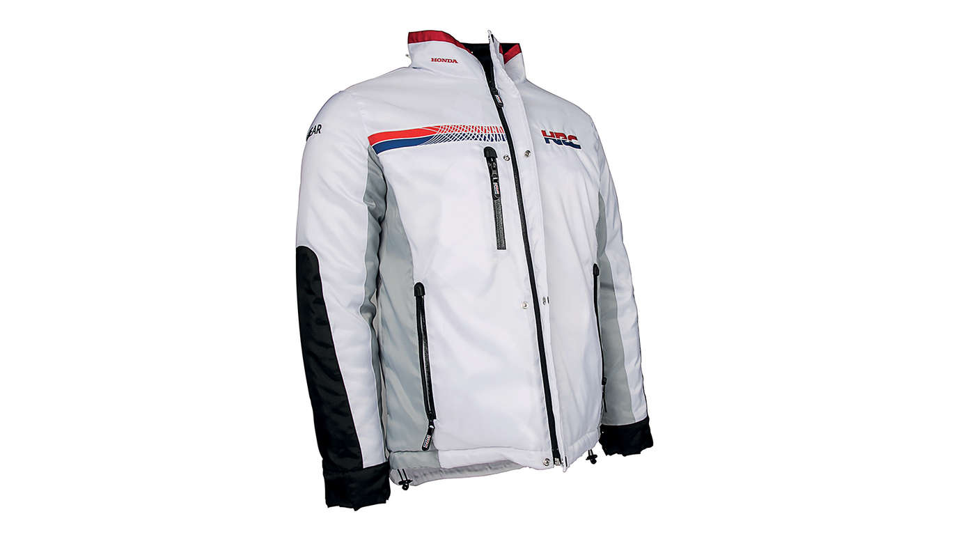 Veste d’hiver blanche Honda aux couleurs et logo de l’équipe HRC.