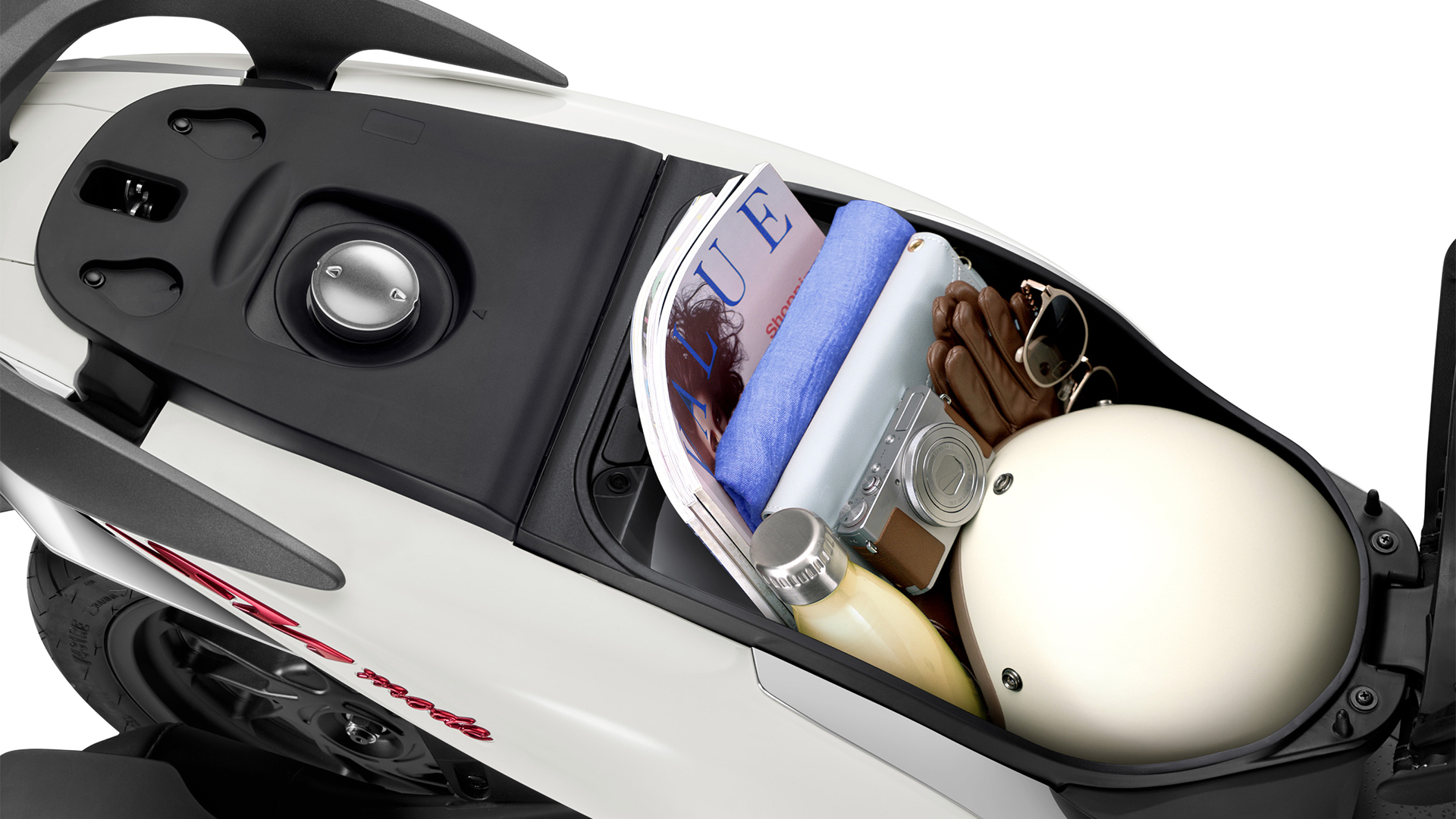 Vue arrière trois quarts du SH Mode 125 montrant le cadre