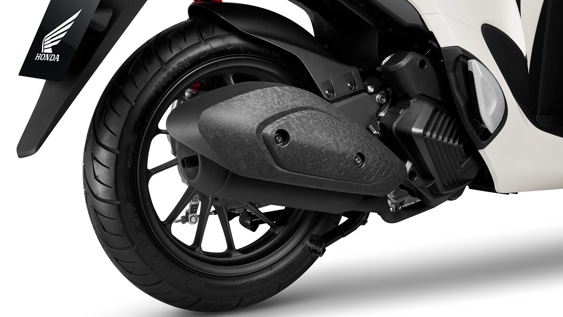 Vue arrière trois quarts du SH Mode 125 montrant le cadre