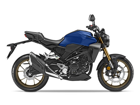 Vue lat&eacute;rale droite de la Honda CB300R Neo Sports Caf&eacute; bleu