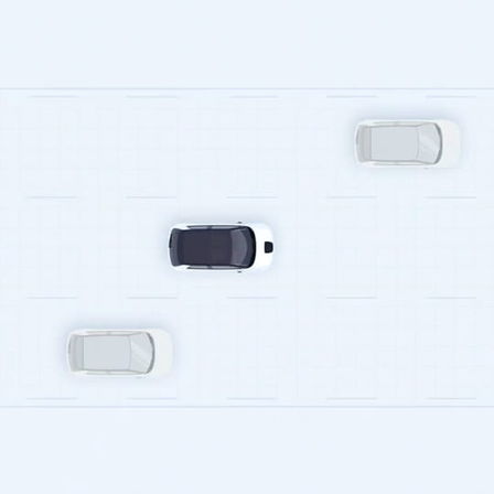 Une vue de dessus de la Honda e montrant la fonction d'assistance au maintien dans la voie de circulation. 