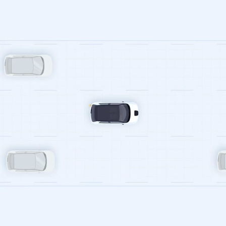 Une vue de dessus de la Honda e montrant la fonction d'avertissement d'angle mort. 